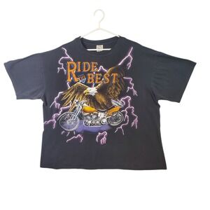 Vintage American Thunder Shirt Mens XXL Black Ride The Best Eagle Motorcycle 90s